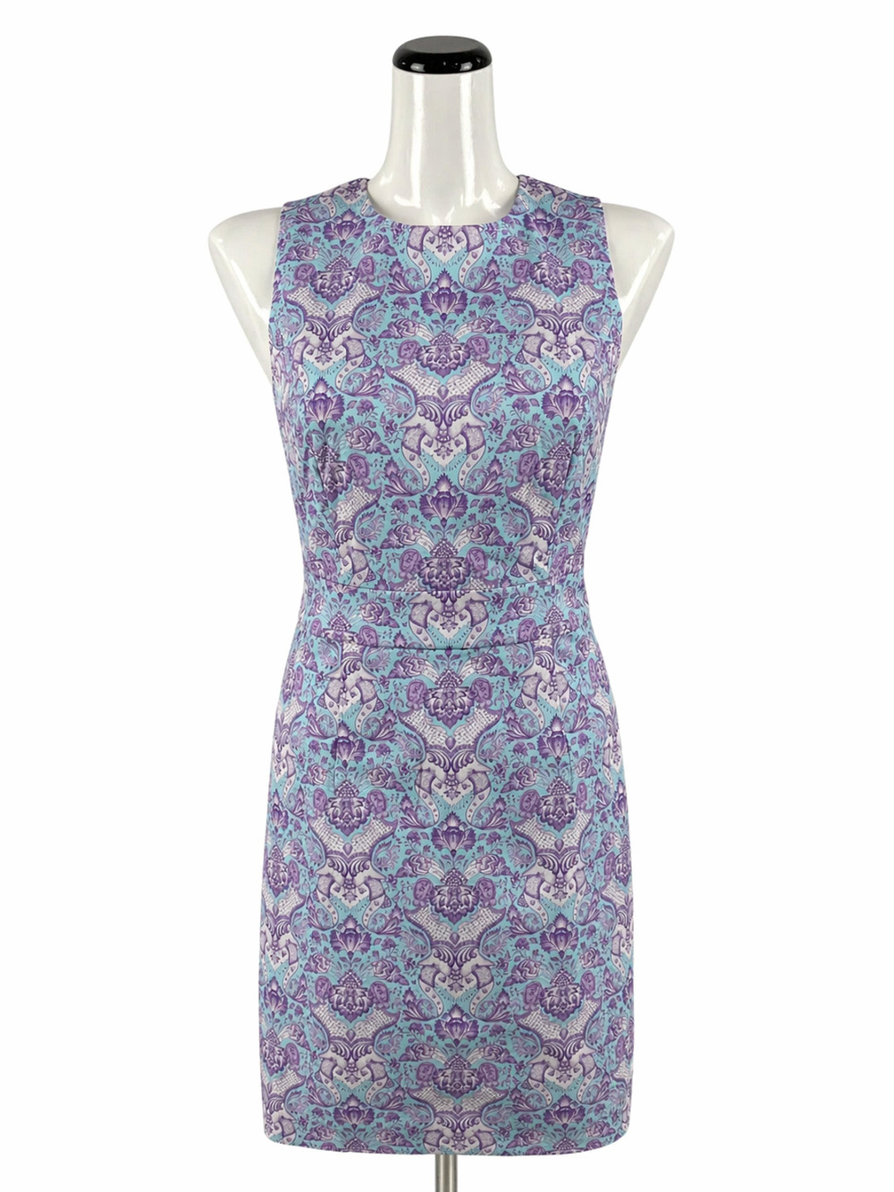 Nicoblu Aqua Purple Floral Damask Print Sheath Dress Size 2